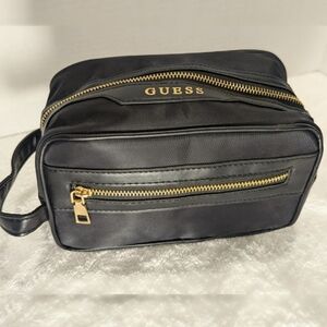 GUESS Black Toiletry Bag with Gold Zipper